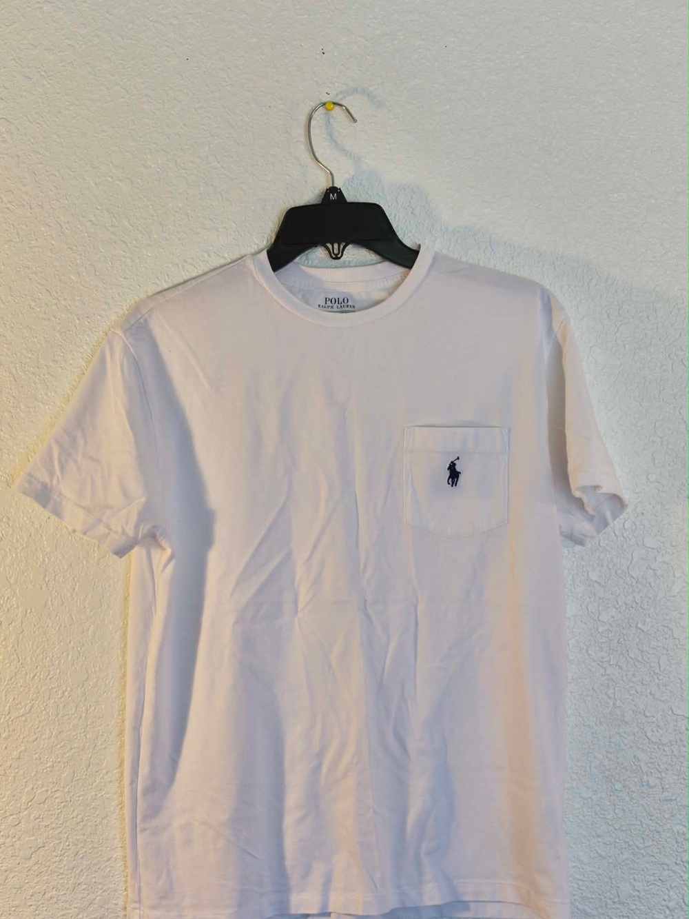 Polo by Ralph Lauren White Short-Sleeve Pocket Tee with Navy Logo Classic Fit